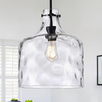 12" Farmhouse Pendant Light, Hand-Blown Clear Hammered Glass Hanging Ceiling Light Fixture with Black Finish and Adjustable Chain, Modern Rustic Lighting for Kitchen Island, Dining Room, E26 Socket - color: Chain Black