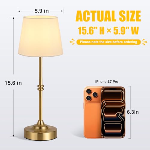 Kakanuo Rechargeable Cordless Table Lamp Gold - 1 Pack Brass 4000mAh Battery Operated Lamp, 3000K Warm Light, Touch Control Stepless Dimming, for Bedside, Dining Table, Home Decor - color: Brass, size: 1 Pack - 15.6in