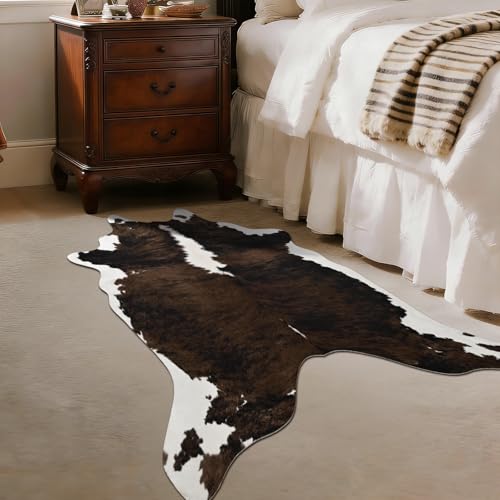 BENRON Premium Cowhide Rug, Faux Cow Hide Rugs for Living Room Bedroom, Cute Animal Hides and Skins for Kids Nursery Western Home Decor, Brown, 2.3 x 3.6 ft - color: Rust Brown, size: 2'4" x 3'7" (Irregular)