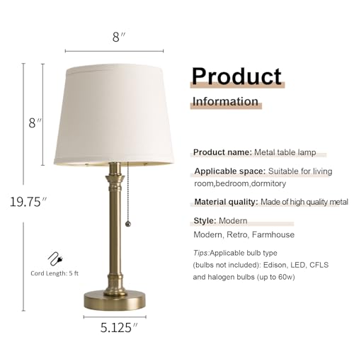 Oneach 19.5” Warm Gold Table Lamps Set of 2, Pull Chain Switch Bedside Table Lamps, Modern Nightstand Lamp with Linen Shade, Small Desk Lamp for Living Room, Bedroom, Home Office, Nursery - color: Warm Gold-2Pack
