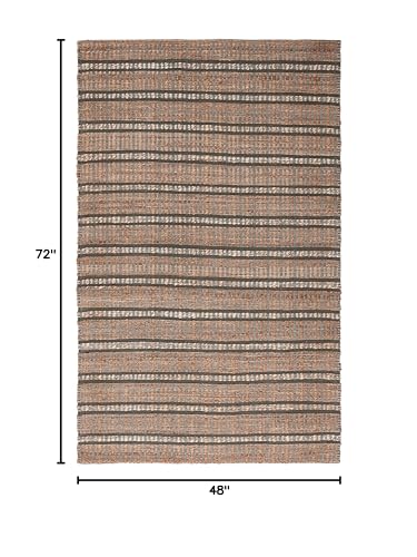 SAFAVIEH Natural Fiber Collection Accent Rug - 4' x 6', Olive & Natural, Handmade Boho Stripe Farmhouse Rustic Jute & Cotton Jute, Ideal for High Traffic Areas in Foyer, Living Room, Bedroom (NFB656X) - color: Olive/Natural, size: 4' x 6' (Rectangular)