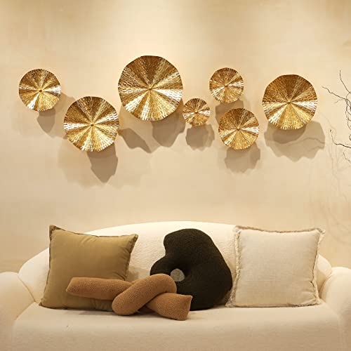 Gold Wall Decor for Living Room Hallway, 7PCS Metal Wall Art Hanging Sculptures Bedroom Decoration, 3D Metal Leaf Accent with 5 Sizes, Large Modern Artwork for Home Office Bathroom Kitchen - color: Gold