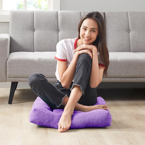 Degrees of Comfort Square Tufted Corduroy Floor Cushions, Large Pillows Seating for Adults, Meditation Pillow for Balcony Tatami Living Room, 22x22 Inch, Purple - color: Square | Purple | 2 Pack, size: 2 Pack