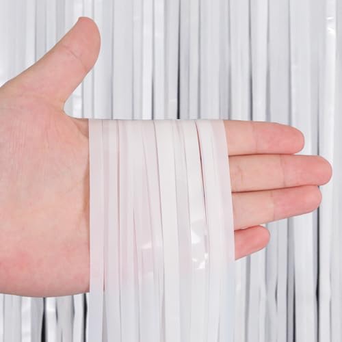 2 Pack Fringe Curtains Backdrops, Foil Fringe Curtains, Door Streamers for Birthday Wedding Bridal Shower Holiday Graduation Party Decorations, Photo Booth Backdrops, White - color: White