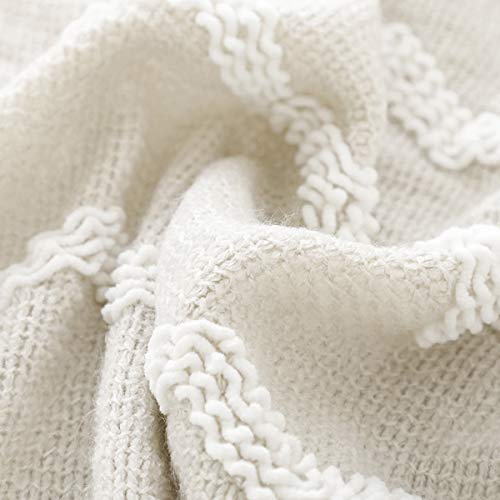 BOURINA Fluffy Chenille Knitted Fringe Throw Blanket Lightweight Soft Cozy for Bed Sofa Chair Throw Blankets Beige 60" x 80" - color: A-beige, size: 60"×80"
