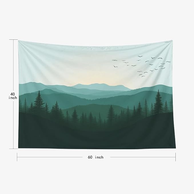 EMMTEEY Nature Tapestry Green Mountains Forest 60X40 Inch Small Tapestry Wall Art Hanging Tapetries for Bedroom Living Room Dorm Décor