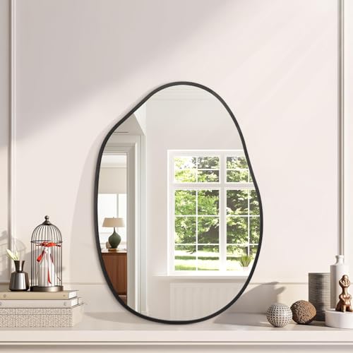 Black Irregular Wall Mirror Asymmetrical Bathroom Mirror Metal Framed Mirrors Decorative Bedroom Living Room Vanity Entryway 26''x18'' - color: Black, size: 26"L x 18"W