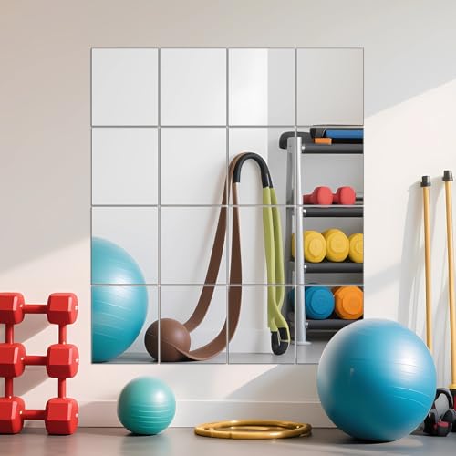 Ruomeng Home Gym Mirrors 14" x 12" x 16Pcs Wall Mounted Mirror Glass Frameless Full Length Mirror Tiles for Home Gym, Bedroom, Door & Bathroom - size: 14"x12"-16pcs