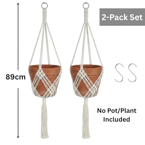 2 Pack Macrame Planter Hanger for up to 8" Pot, Indoor Hanging Planter | Plant Hanger Indoor, Hanging Plants Holder Basket | No Plant or Pot Included - color: Beige