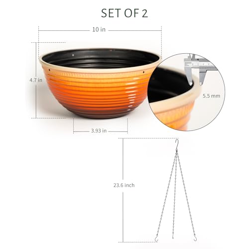 Vanslogreen 2 Pack Hanging Planters for Indoor Outdoor Plants, 10 Inch Hanging Planter with Drainage Hole & Plug Glazed Hanging Baskets Flower Pots for Garden Home, Orange - color: Orange, size: 10inch
