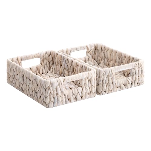 StorageWorks Wicker Baskets for Storage, Water Hyacinth Storage Baskets for Organizing, Wicker Storage Baskets for Shelves, White, 11¼" x 7½" x 3½", 2-Pack - color: White (Water Hyacinth), size: 11¼"L x 7½"W x 3½"H