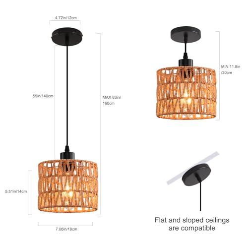 Woven Pendant Light Boho Chandelier, Rattan Pendant Lights Kitchen Island, Farmhouse Pendant Lighting with Hand Woven Wicker Shade, Boho Chandelier Light Fixtures Ceiling Hanging Light - color: 1 Pack Brown