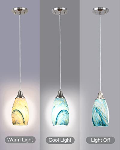 Art Glass Mini Pendant Lights for Kitchen Island Blown Art Glass Pendant Light Shade hanging ceiling lights with Brushed Nickel Finish for Kitchen Counter bar,Dining Room Blue Mixing Yellow-1P - color: Blue Mixing Yellow-1Pack