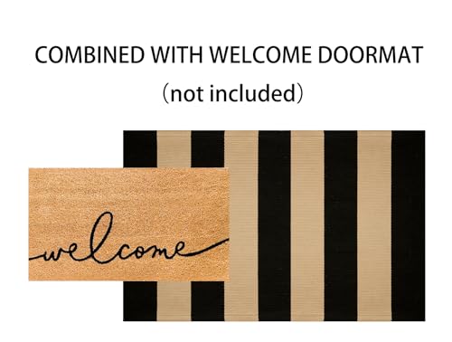 Black and Tan Layered Doormat,2x3 ft Striped Small Outdoor Rug Cotton Woven Washable Farmhouse Layered Door Mats for Entryway/Porch Decor/Kitchen/Home Entrance - color: Black Tan, size: 2' x 3' (Rectangular)