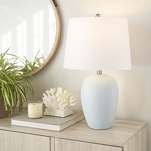 Nourison Home 23" Coastal Blue Ceramic Pot Table Lamp for Bedroom, Living Room, Dining Entryway, with White Shade - color: Light Blue, size: 1 Lamp - Drum Shade
