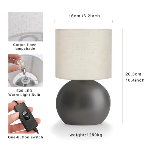 Modern Small Table Lamp with Grey Metal Base and Linen Shade, 6.2X6.2X10.4 Inch Nightstand Light for Bedroom, Living Room, Desk, Dorm - color: Gray, size: Pack of 1