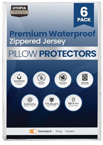 Set of 6 Pillow Protectors with Zipper Standard Size, Bed Bug and Dust Mite Proof Pillow Covers, Ultra Soft Pillow Encasements, Moisture Wicking and Waterproof Pillow Cases by Utopia Bedding (White) - size: Standard (Pack of 6)