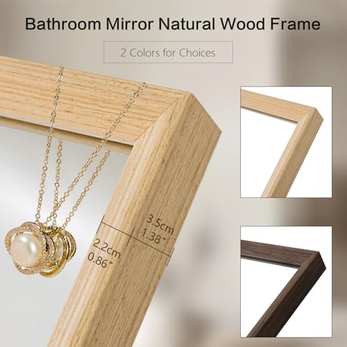 36"x28" Bathroom Mirror with Natural Wood Frame for Wall, Large Rectangle Vanity Mirror Rustic Farmhouse Decor Mirror, Anti-Rust Explosion-Proof, Hangs Horizontally or Vertically, Solid - color: Solid, size: 36"L x 28"W