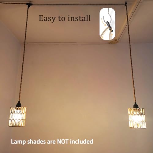 2-Light Plug in Pendant Light Cord 19.68ft Hemp Rope Pendant Lights with Plug in Cord E26 Vintage Hanging Lamp Fixtures DIY for Kitchen Island Dining Room, Bulbs NOT Included - color: 1-Pack 2-Light Hemp Rope Black