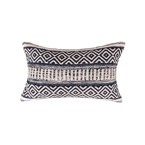 · REDEARTH · Boho Textured Throw Pillow Cushion Covers - Lumbar Woven Tufted Decorative Farmhouse Cases Set for Couch, Sofa, Bed, Chair, Dining, Covered Patio; 100% Cotton (12"x20", Indigo) Pack of 2 - color: Indigo, size: 12" x 20" (Pack of 2)