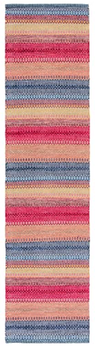 SAFAVIEH Montauk Collection Runner Rug - 2'3" x 9', Blue & Red, Handmade Flat Weave Boho Stripe Cotton, Ideal for High Traffic Areas in Living Room, Bedroom (MTK851M) - color: Blue/Red, size: 2'3" x 9' (Runner)