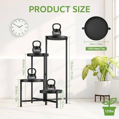 iDavosic.ly 4 Tier Large Plant Stand Indoor with 10 Inch Wide Tray, Tiered Corner Metal Outdoor Flower Display Holder Shelf, Folding Tall Rack for Patio Porch Living Room, Modern Black - color: Black, size: 4 Tiers