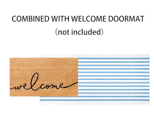 2x4 Outdoor Rug,Light Blue and White Striped Front Porch Rug Cotton Woven Washable Indoor Outdoor Doormat Farmhouse Small Area Rug for Porch/Entryway/Home Entrance Decor - color: Blue White, size: 2' x 4'3" (Rectangular)