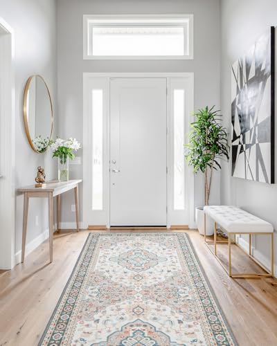 MINIDEAR 2x6 Runner Rugs for Entryway Kitchen, Washable Rugs for Bedroom Non Slip Vintage Rug with Floral Print Carpet Mat for Home, Khaki - color: Khaki, size: 2' x 6' (Rectangular)