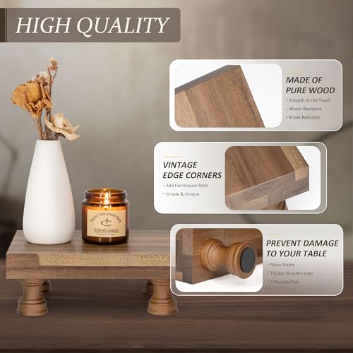 EOSAHR Farmhouse Wooden Riser for Display : Decorative Pedestal Stand for Kitchen Decor and Perfume Tray for Bathroom Counter Organizer - The Home Decor for Apartment Essentials (Acacia Wood) - color: B-Light Acacia