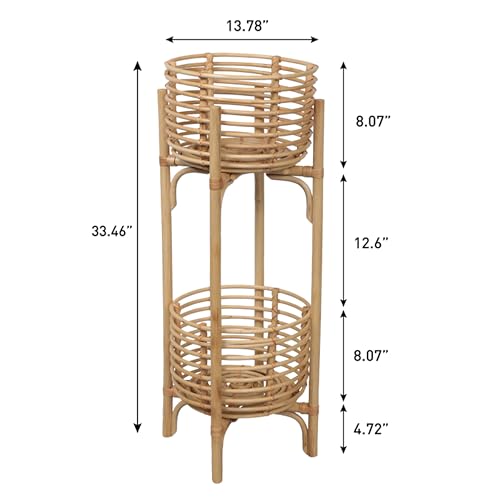 JONATHAN Y Zachariah 33.5" Bohemian Minimalist Handmade Rattan 2-Tier Indoor Planter Stand, Natural Woven Decorative Stand PLN3000A - color: Natural