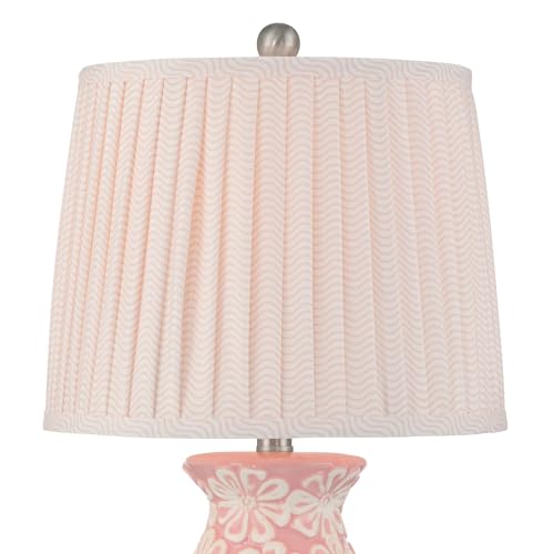 360 Lighting Buttercup 25" High Mid-Century Modern Country Cottage Ceramic 3-Way Table Lamp Pink and White Flowers Ceramic Fabric Shade Living Room Bedroom Bedside Nightstand House Office Home