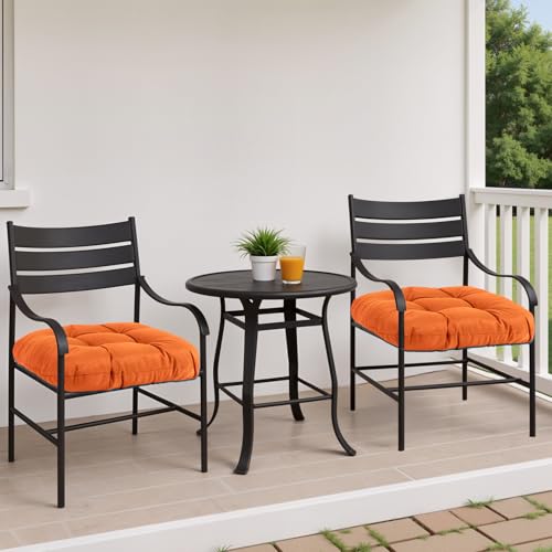 MTMR Water-Repellent Outdoor Chair Cushions Set of 2, 19”X19” Patio Chair Cushions with High Elasticity PP Cotton, Thick Tufted Outdoor Patio Furniture Cushions, Seat Cushions for Outdoor Furniture - color: Orange