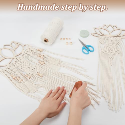 FREEBLOSS 2 Set DIY Macrame Lotus Wall Hanging Kit Macrame Tapestry Wall Hanging with Macrame Frame Lotus Wall Hanging Decor for Living Room Macrame Kit for Beginner with Instruction
