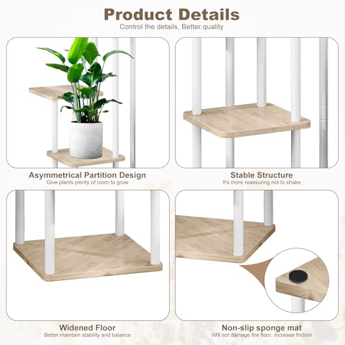 5 Tier Plant Stand Indoor, Thickened Metal Wood Corner Plant Shelf Stands for Multiple Plants, Indoor Tall Plants Stand Tiered Flower Holder for Living Room Patio Garden Balcony(White+Oak) - color: White+Oak, size: 5 Tier
