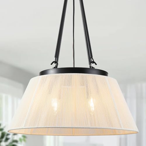 18.11 Inches Drum Chandeliers Boho Woven, 4Lights Boho Chandelier Cream White Hand-Woven Bohemian Pendant Light, Height Adjustable Rattan Bohemian Chandelier for Dining Room Kitchen Island - color: 18Inch-Rattan-Drum