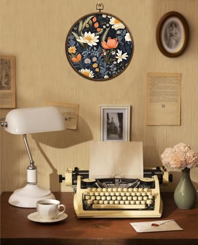Round Wall Decoration, Boho Flowers Wall Art, Midcentury Modern Printed Canvas Wall Hanging for Bedroom Kitchen Office, Bedroom Wall Decor, Living Room Wall Art, Circular Wall Hanging with Hooks,19 - color: Vintage18