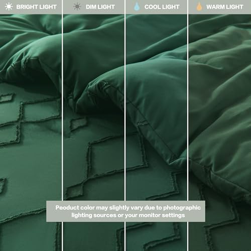 Andency Twin Size Comforter Emerald Green, 2 Pieces (1 Boho Comforter, 1 Pillowcase) Dark Green Tufted Geometric Shabby Chic Bedding, Soft Fluffy Jacquard Farmhouse Bed Set for All Season - color: 02 - Emerald, size: Twin (66"x90")