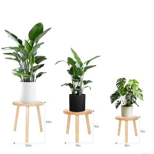 Amdermi 3-Pack Wood Plant Stands Indoor, Single Plant Stand for 6-12 Inch Pots, Mid-Century Modern Plant Stool, Tall Plant Stand for Large Plants for Living Room, Balcony, Office (Light Brown) - color: Light Brown