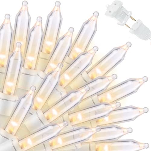 LAMPHOME Super-Bright Extendable Clear White Wire Christmas Lights Decoration 100Lights 19.6ft UL Certified Mini Bulb String Lights Set for Outdoor Christmas Tree Garden Holiday Patio Decor - color: 100 COUNT Warm White-White Wire