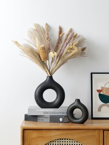Modern Donut-Shaped Decorative Vases, Handmade Minimalist Boho ins Style, Modern Vase for Home Decor for Wedding Dinner Table Party Living Room Office Bedroom (Black, Small) - color: Black, size: Small