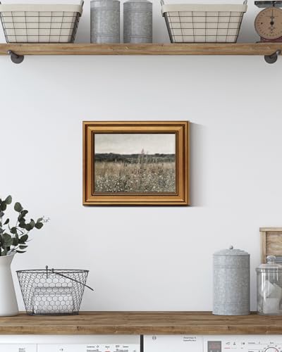 HUARCEY Framed Canvas Wall Art Prints, Living Room Shelf Vintage Art Aesthetic, Wildflower Landscape Paintings Farmhouse Decor, Retro Table Desk Decoration for Bedroom Bathroom, 8x10Inch - color: Champ Fleuri, size: 10"L x 8"W