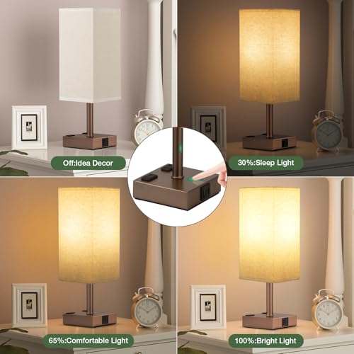 aooshine Brown Base Touch Lamps Set of 2 - Nightstand Lamp with USB-C + A Charge Ports & AC Outlets, 3-Way Dimmable Bedside Lamp, Small Table Lamp Light for Bedroom (Bulb Included) - color: Brown
