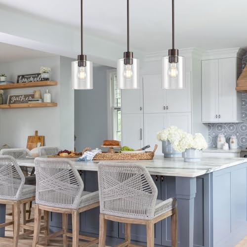 Oil Rubbed Bronze Pendant Lights Kitchen Island - Clear Glass Pendant Light Fixture Multiple Stems Rods 3 Units 12 Inch 3 Units 4 Inch (1 Pack Oil Rubbed Bronze Downrod) - color: Oil Rubbed Bronze 1PK