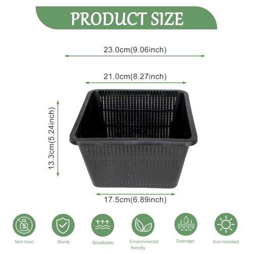 16 Pcs 9 Inch Square Aquatic Plant Baskets for Hydroponics Water Garden Plant Pots Black Plastic Mesh Basket Plastic Mesh Pond Containers for Live Aquarium Plants - style: 9" Square-16 PCS