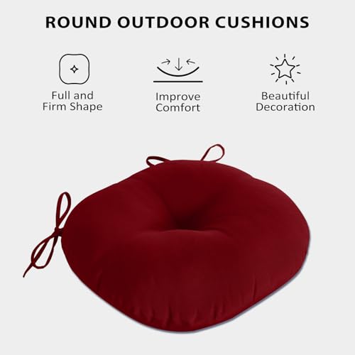 Round Outdoor Chair Cushions, Tufted Bistro Chair Cushions with Ties, Thickened Round Seat Cushion for Patio Furniture, 2 Pack, 15x15 Inch, Burgundy - color: Burgundy, size: 2 Count (Pack of 1)