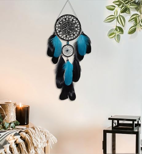 5 Pack Black Teal Dream Catchers Wall Decor Moon and Sun Feather Handmade Traditional Dreamcatchers Large Boho Macrame Wall Hanging for Bedroom Adult Native American Decor Bohemian Decorations - color: Black Teal