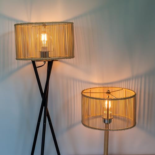 Drum Table shades Woven Bamboo Lamp Shade 2Set Lampshades DIY Natural Boho Hand Crafted - color: Natural/light brown