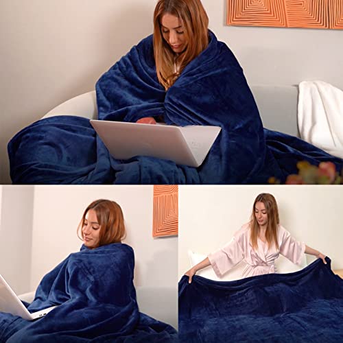 Fleece Plush Throw Blanket Navy Blue(50 by 60 Inches),Super Soft Fuzzy Cozy Flannel Blanket for Couch Sofa.Microfiber Blanket Lightweight - color: Navy Blue, size: Throw(50"×60")