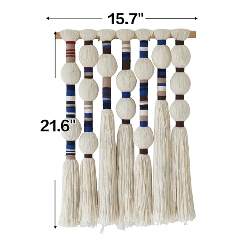 Flber Macrame Wall Hanging Blue Handmade Yarn with Ball Tassels 15.7" Wx 21.6" L - color: Blue