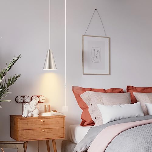 Brushed Nickel Plug In Pendant Light,Hanging Lights with Plug In Cord On/Off Switch, Mini Silver Pendant Lights for Kitchen Island,Modern Chandelier with Metal Shade,Hanging Lamps for Bedroom - color: 1Pack Brushed Nickel-Plug in